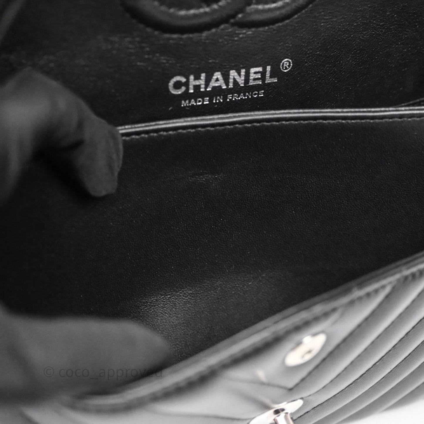 Chanel Small Classic Chevron Flap Black Lambskin Silver Hardware