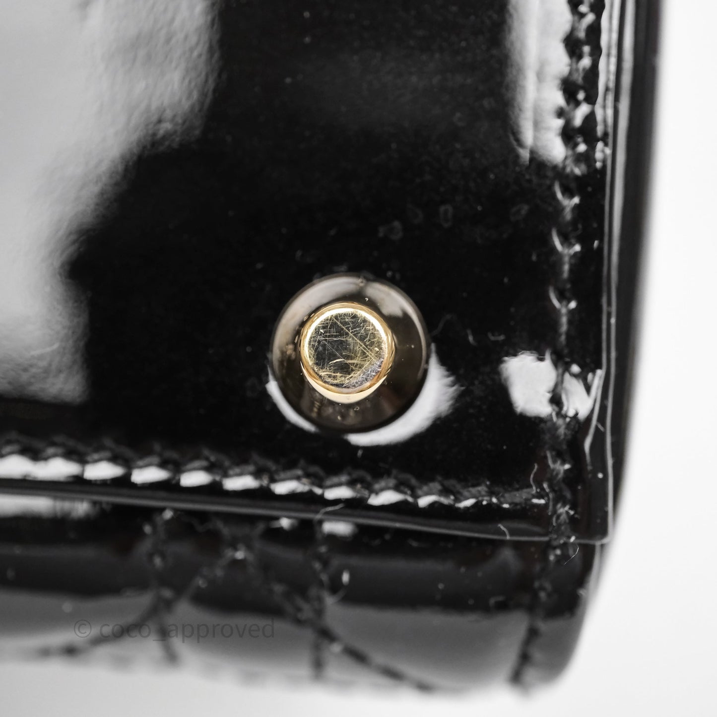Christian Dior Mini Lady Dior Black Cannage Patent Gold Hardware