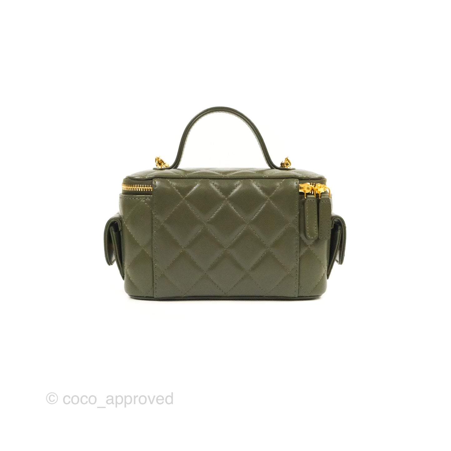Chanel Cargo Pocket Top Handle Vanity with Chain Khaki Green Lambskin 22K