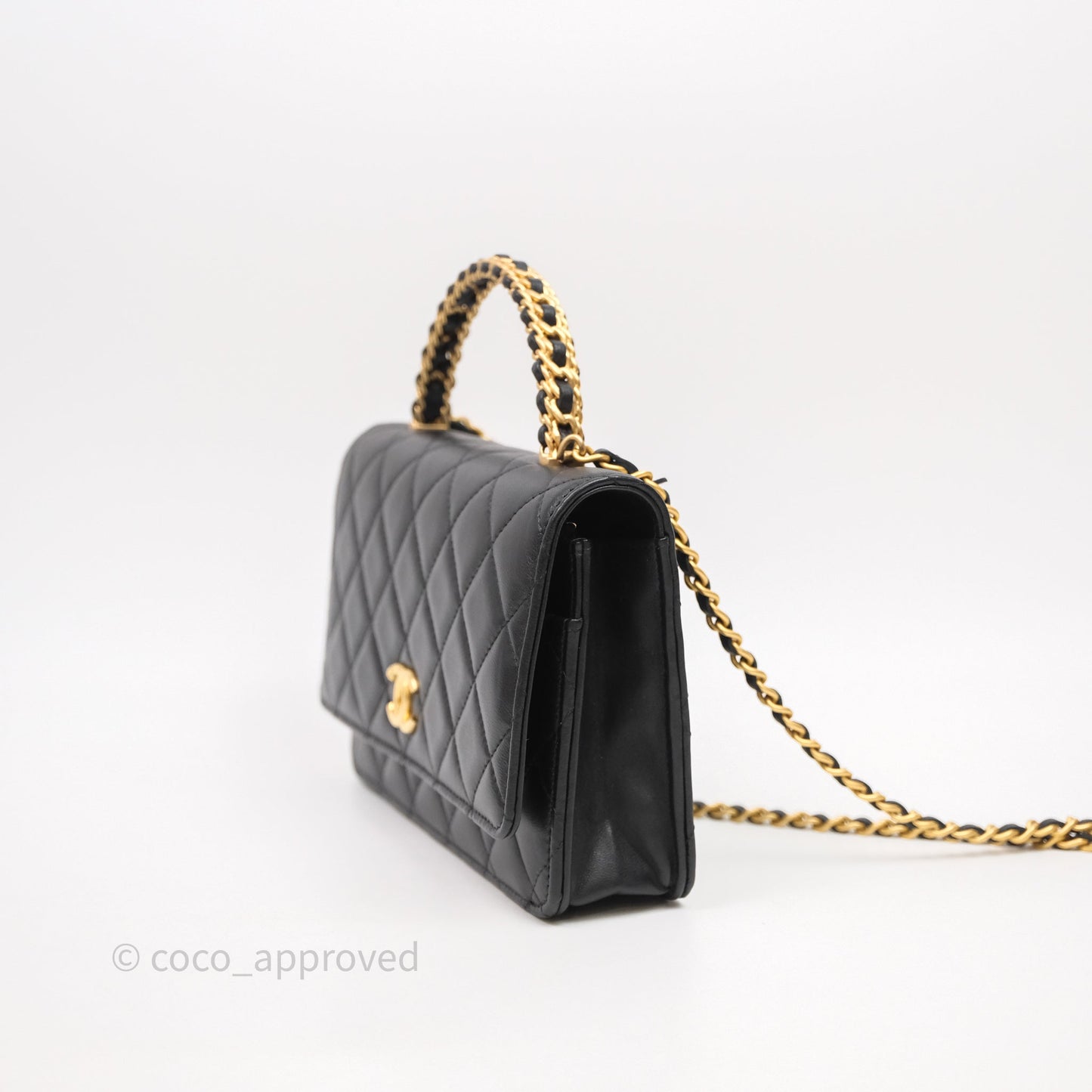 Chanel Top Handle Wallet On Chain WOC Black Lambskin Gold Hardware