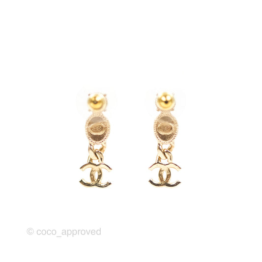 Chanel Crystal CC Drop Earrings Gold Tone 21K