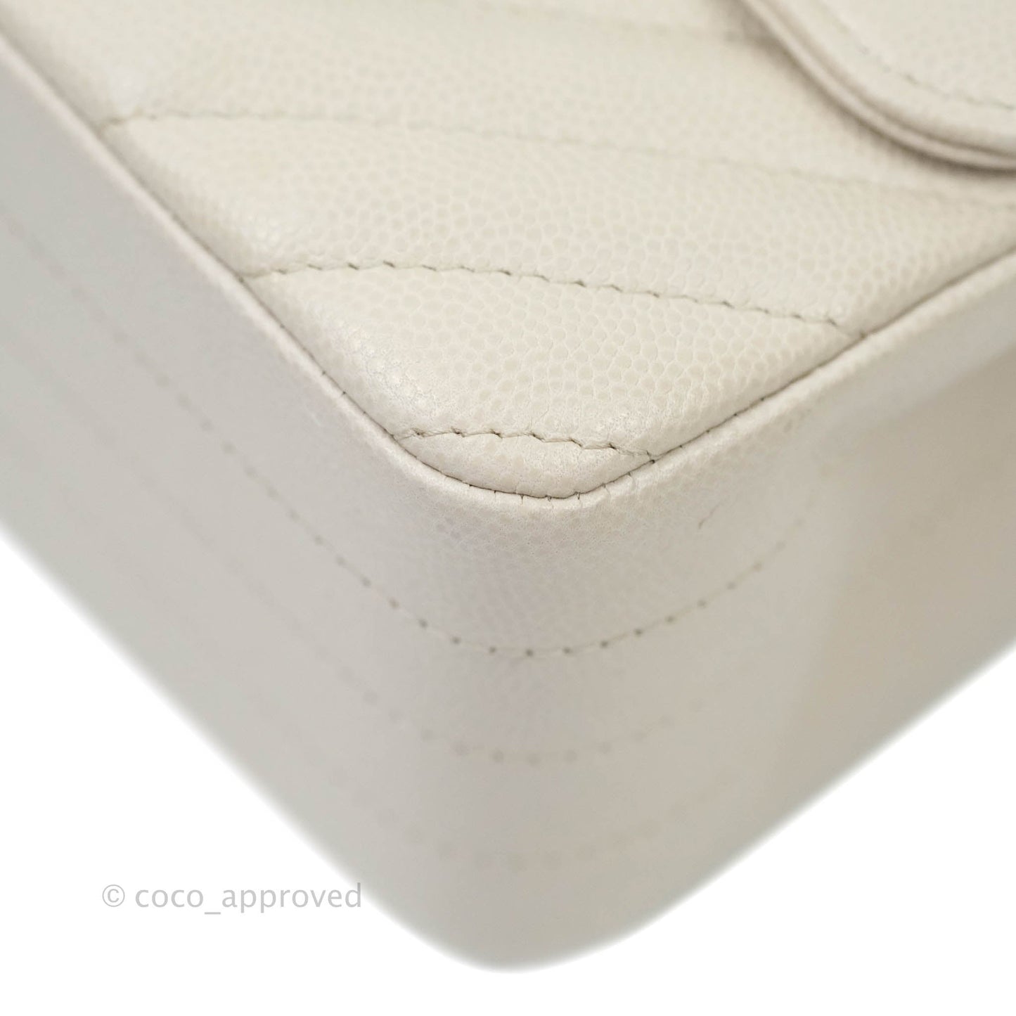 Chanel Mini Square Chevron Ivory Stone Caviar Gold Hardware 18B
