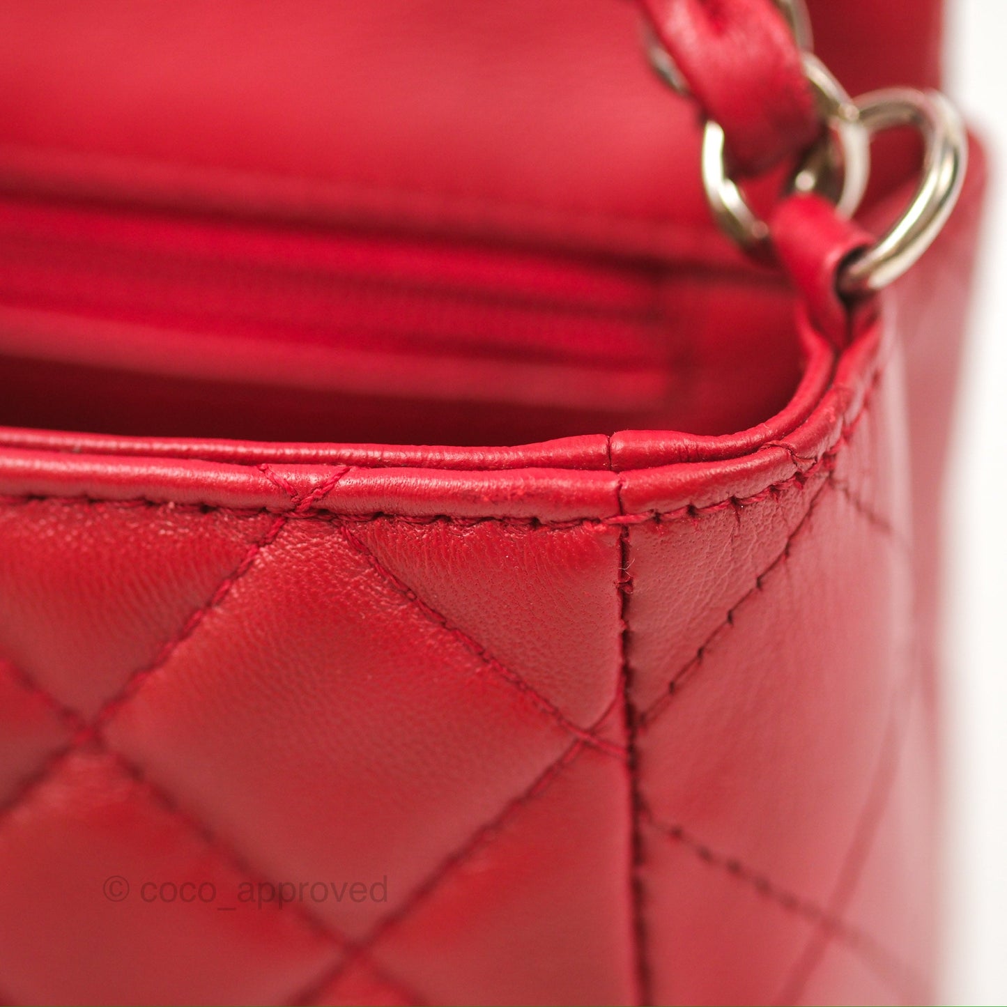 Chanel Quilted Mini Rectangular Flap Red Lambskin Silver Hardware