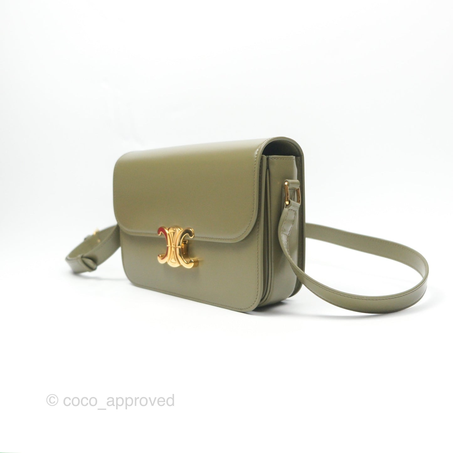 Celine Medium Triomphe Soft Khaki Shiny Calfskin