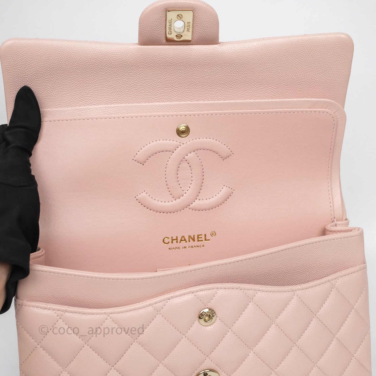 Chanel Classic M/L Medium Flap Quilted Pink Caviar Gold Hardware