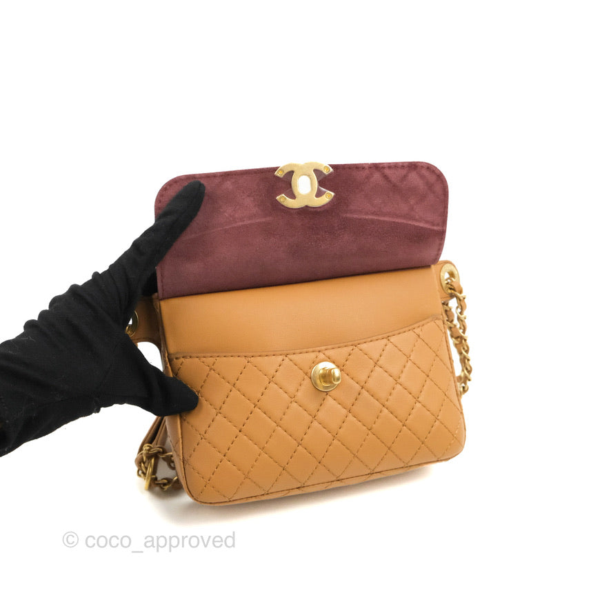 Chanel Flap Waist Bag with Leather & Tweed Coin Purses Dark Beige Calfskin