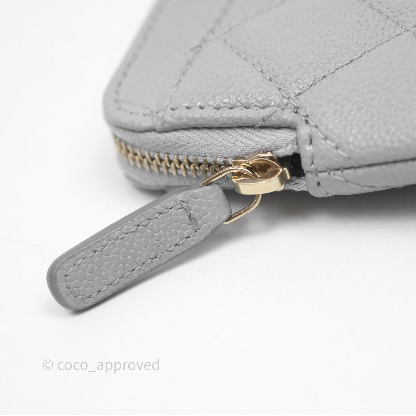 Chanel Quilted Classic Zip Card Holder Wallet Grey Caviar Gold Hardware