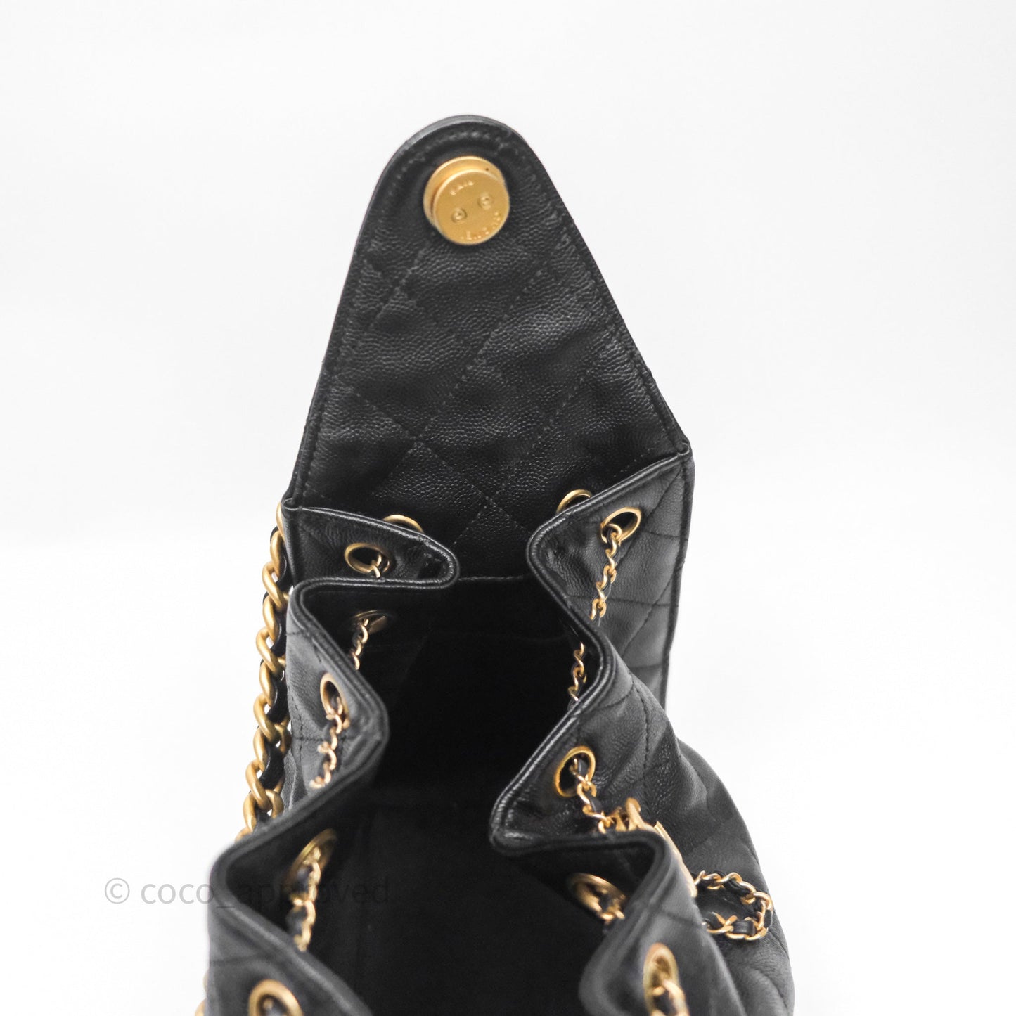 Chanel 25 Small Bag Black Caviar Aged Gold Hardware