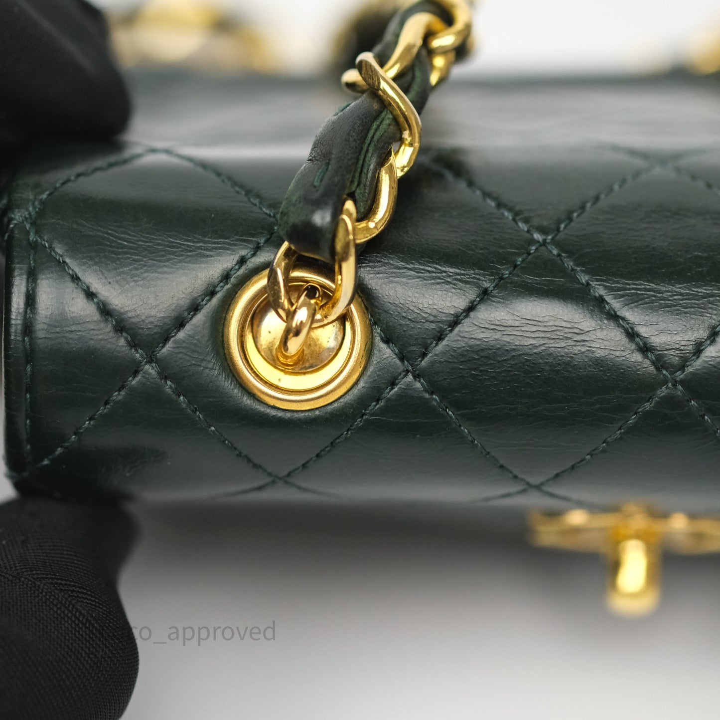 Chanel Vintage Mini Flap Bag Dark Green Lambskin Gold Hardware