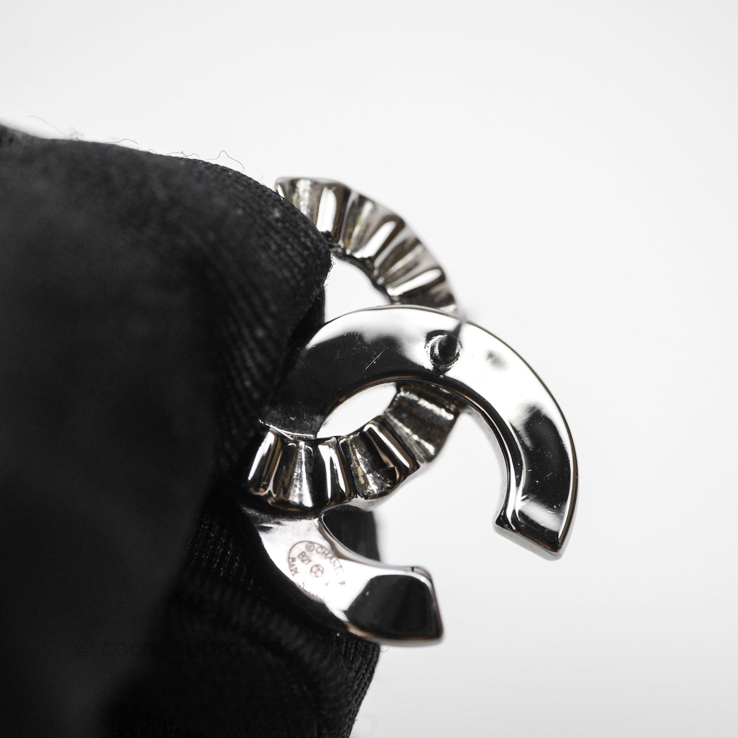 Chanel CC Half Crystal Earrings Silver Tone 21A
