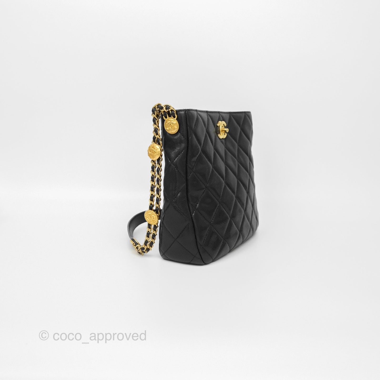 Chanel Twist Your Buttons Hobo Bag Black Shiny Soft Caviar Aged Gold Hardware 22A