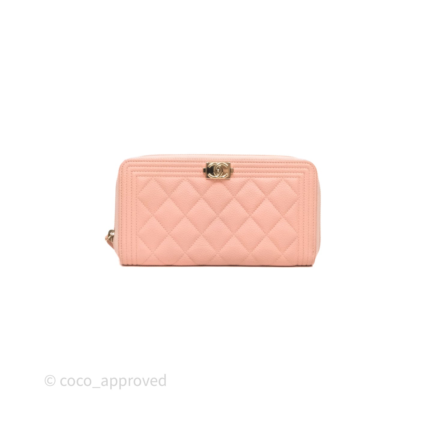 Chanel Boy Zip Long Wallet Pink Caviar Gold Hardware