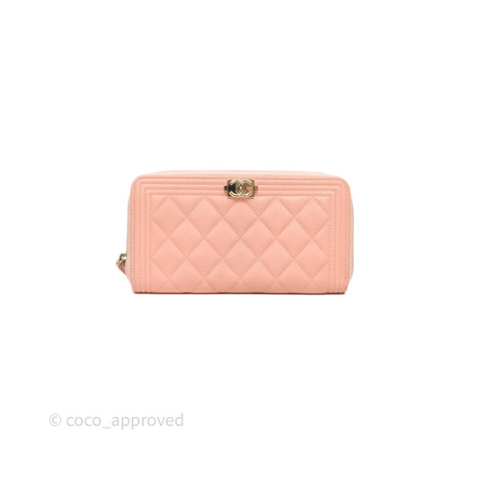 Chanel Boy Zip Long Wallet Pink Caviar Gold Hardware