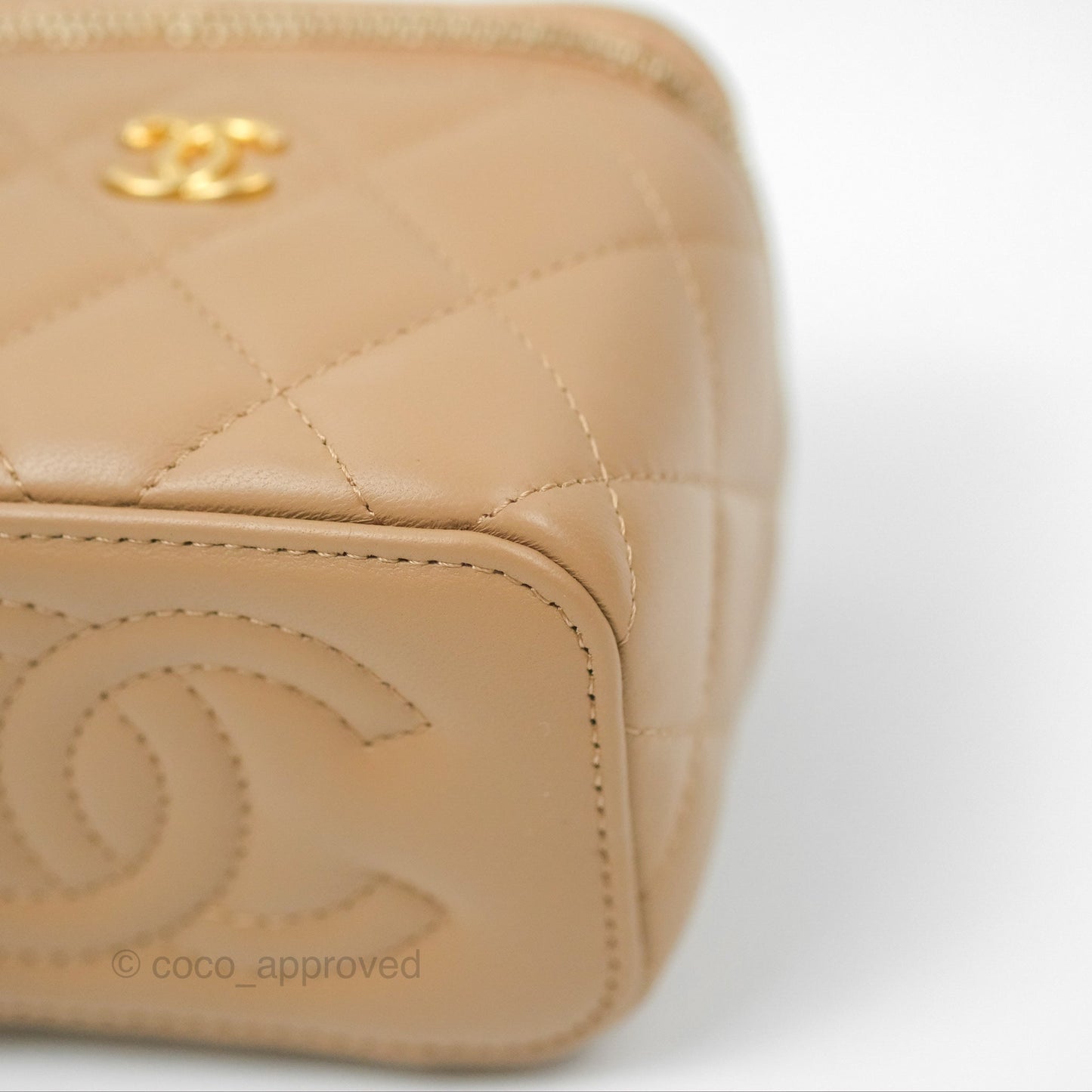 Chanel Mini Vanity With Chain Adjustable Pearl Crush Dark Beige Lambskin Aged Gold Hardware