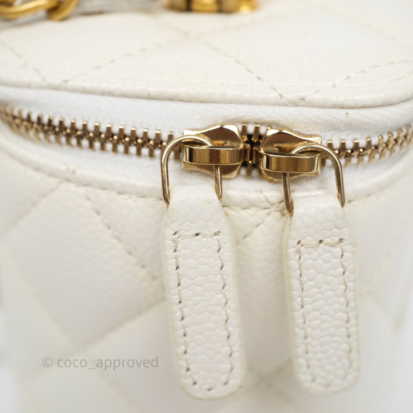 Chanel Logo Top Handle Vanity Rectangular White Caviar Aged Gold Hardware