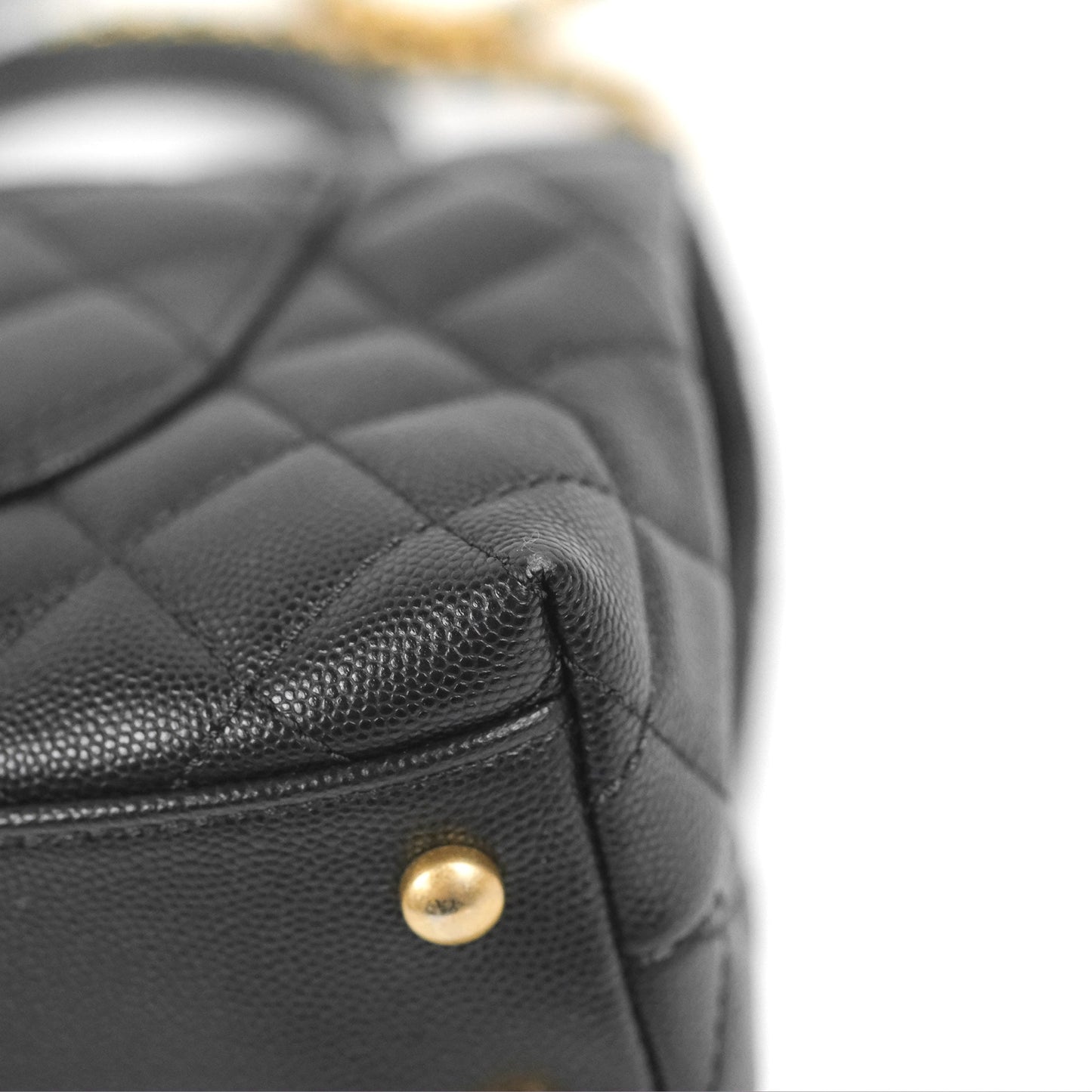 Chanel Small Coco Handle Quilted Black Caviar Aged Gold Hardware Lizard Handle