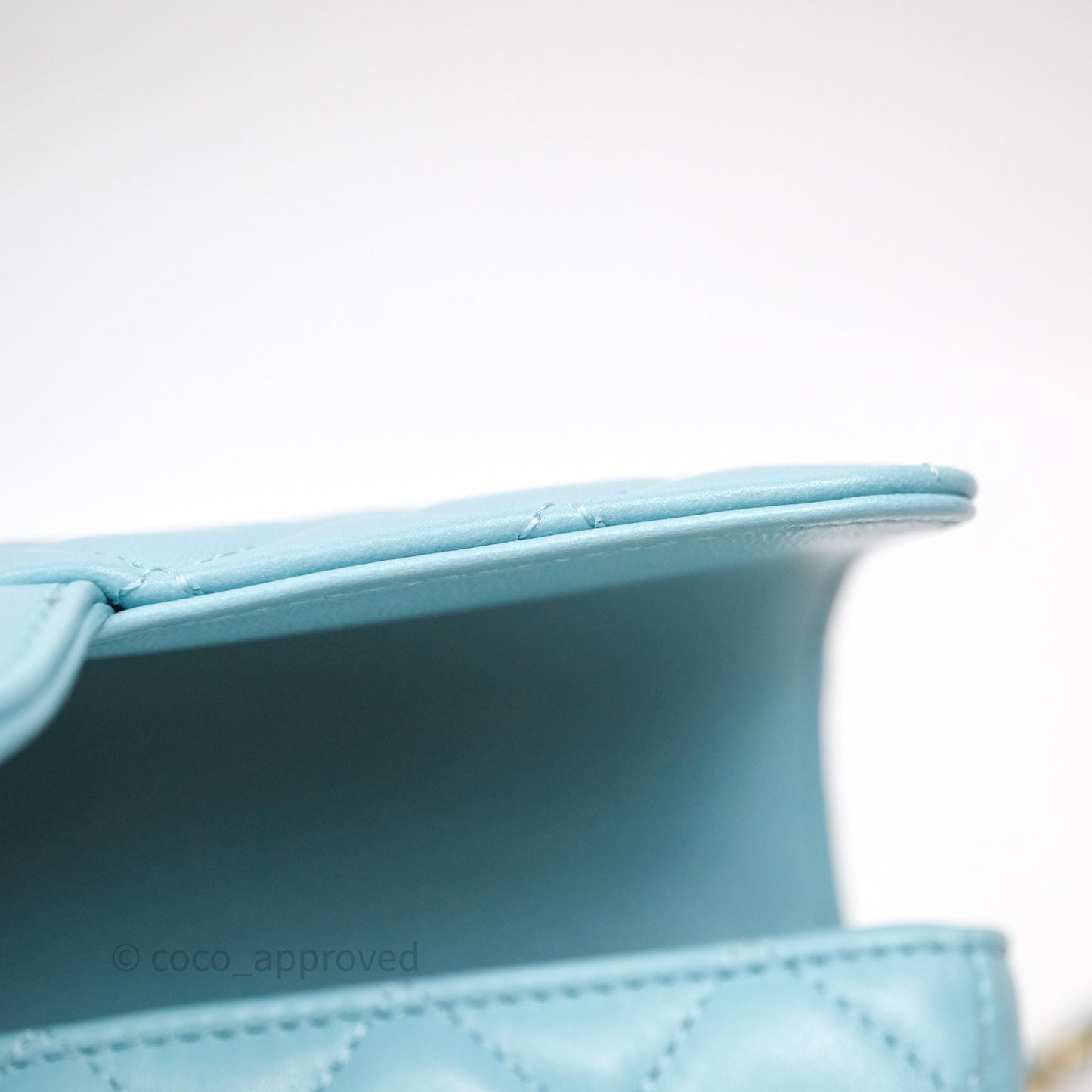 Chanel Flap Bag with Crystal Logo Top Handle Tiffany Blue Lambskin Aged Gold Hardware