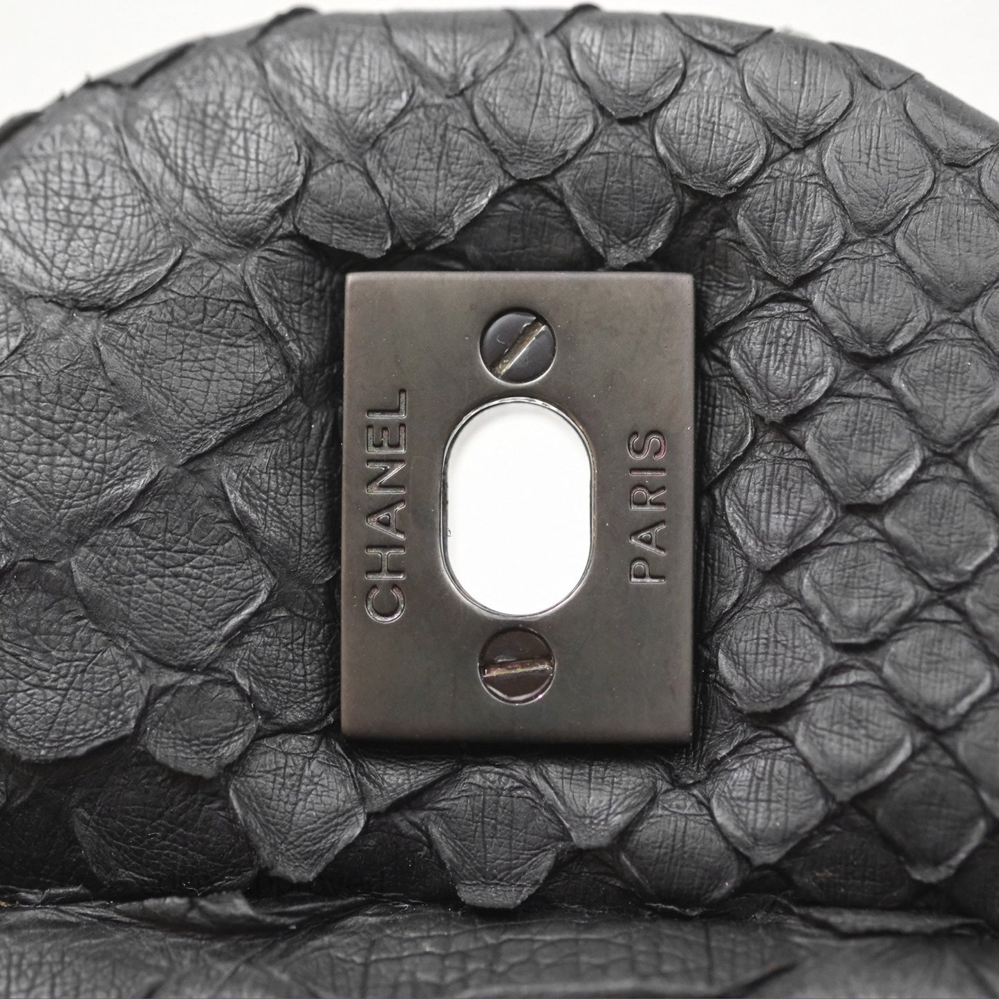 Chanel Maxi Double Flap Black Python Matte Black Hardware