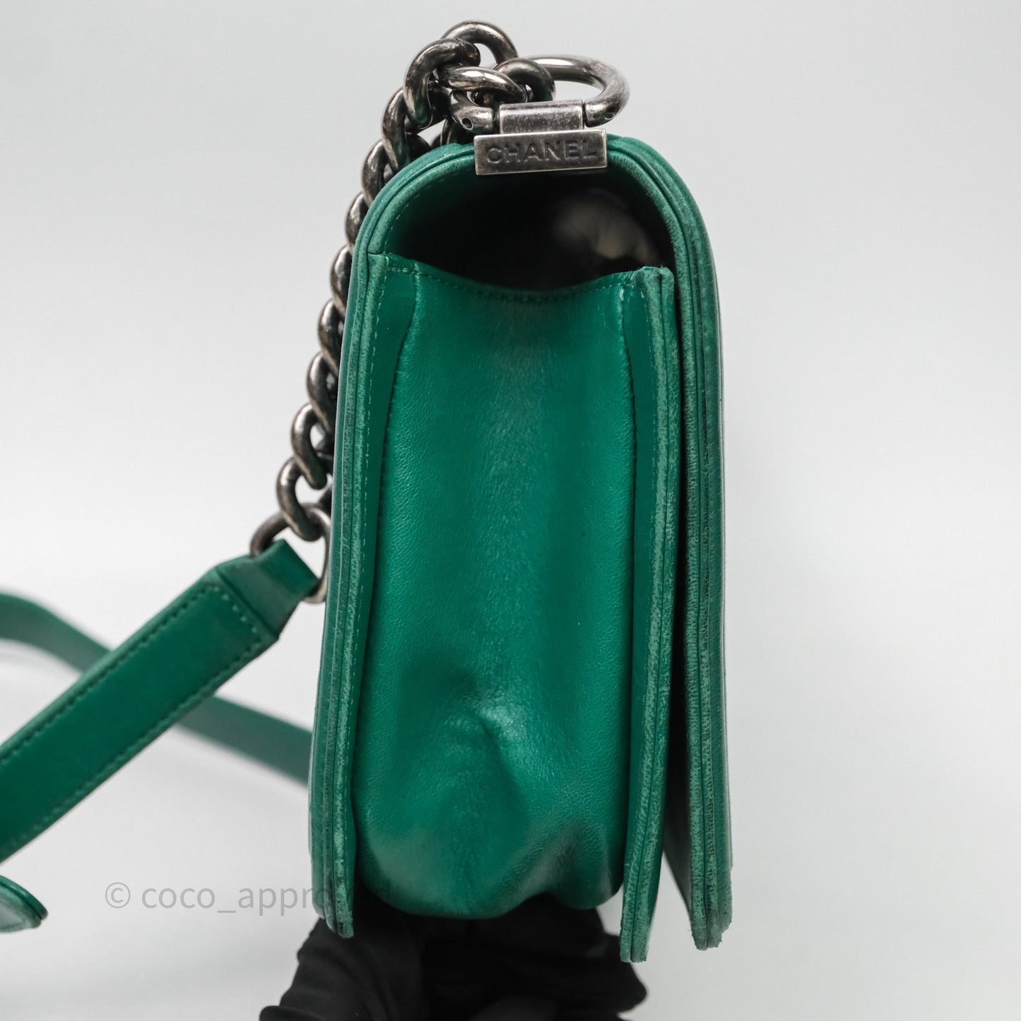 Chanel Medium Boy Quilted Green Lambskin Ruthenium Hardware