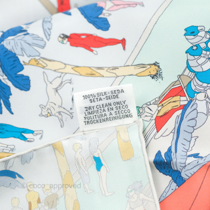 Hermes On The Beach Scarf 90 Gris Argent / Bleu / Grenadine
