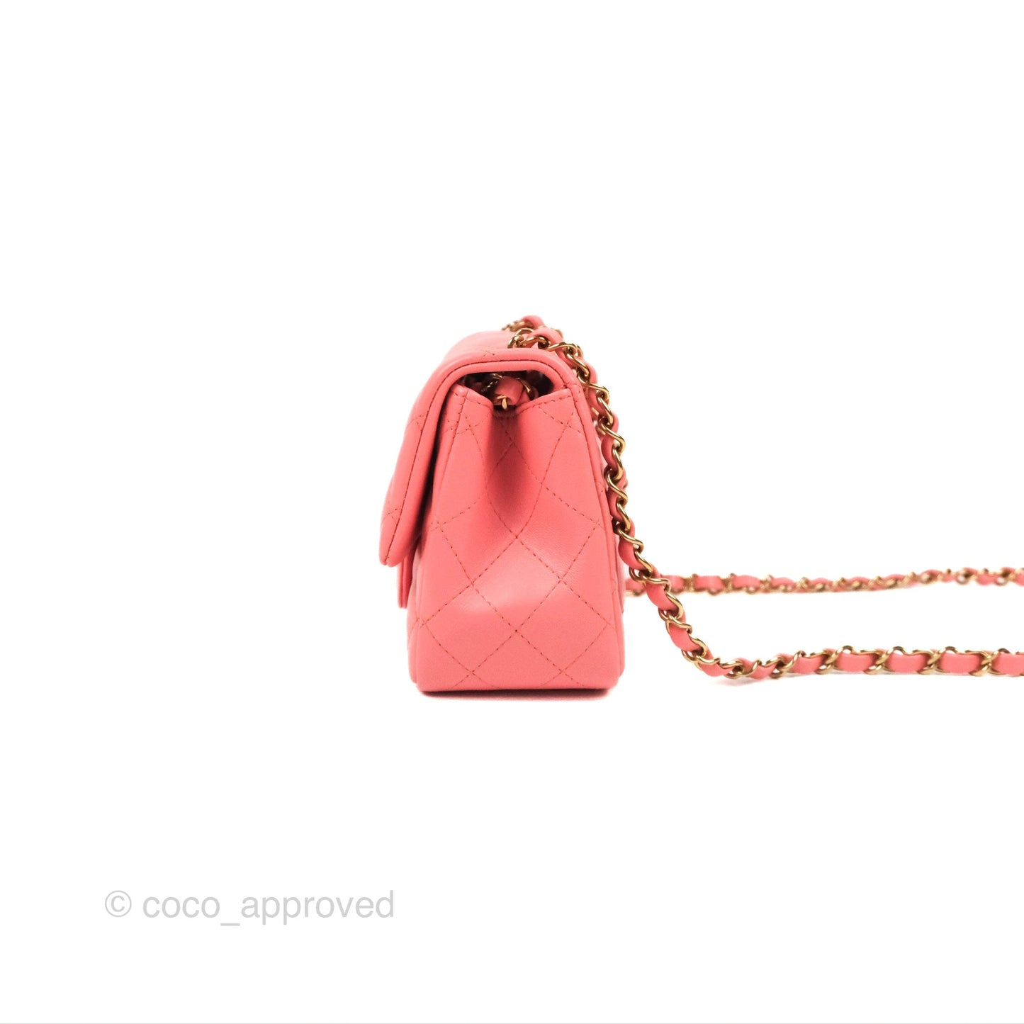 Chanel Quilted Mini Square Flap Pink Lambskin Gold Hardware