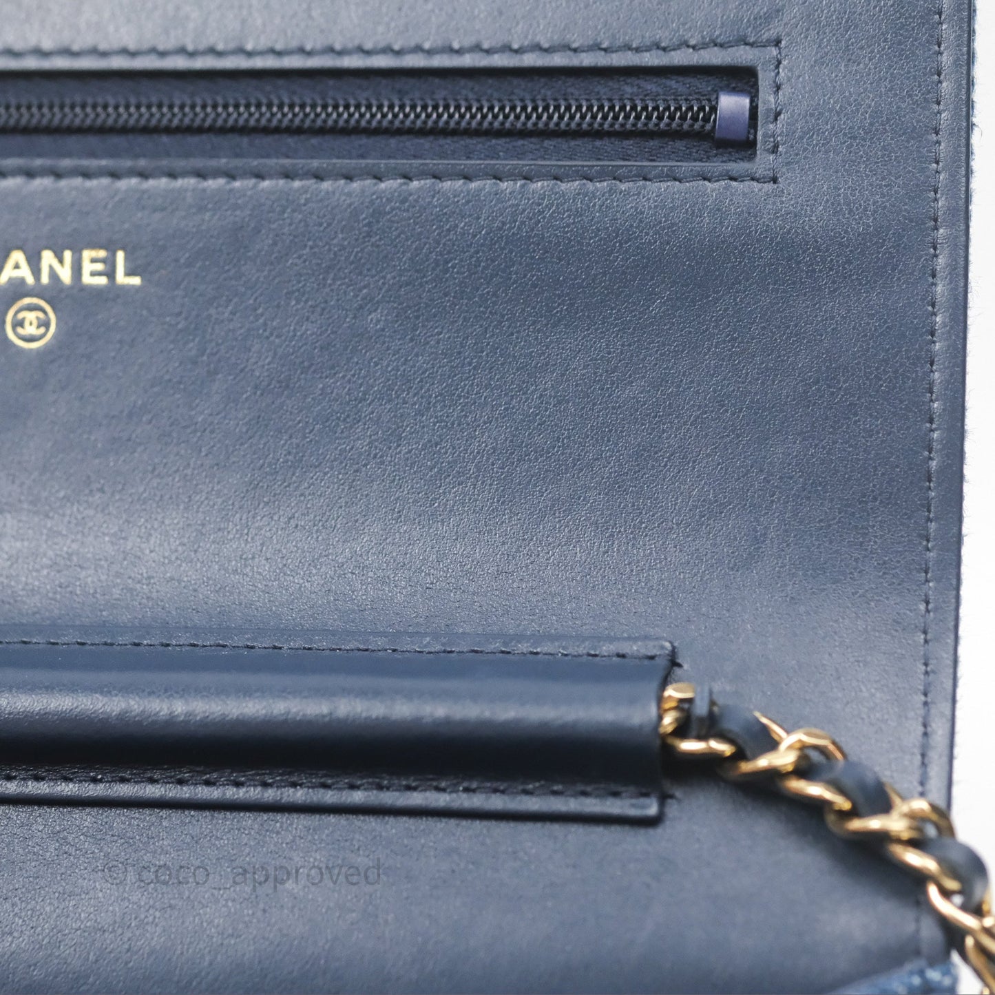 Chanel Quilted Classic Wallet on Chain WOC Denim Gold Hardware