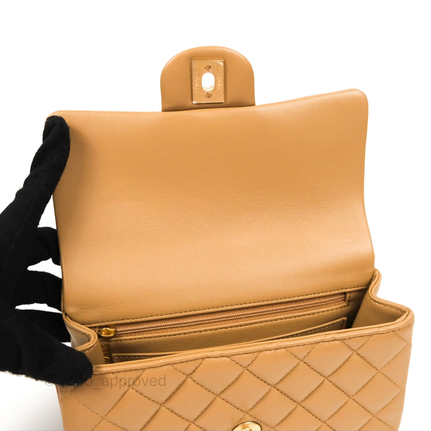 Chanel Top Handle Mini Rectangular Flap Bag Beige Lambskin Aged Gold Hardware
