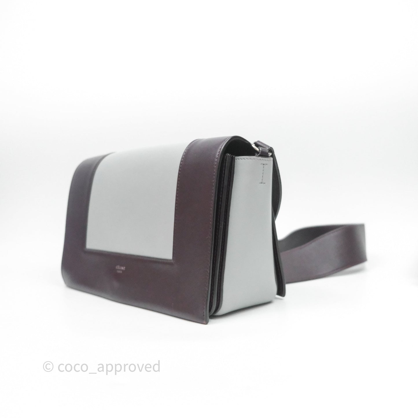 Celine Medium Frame Bag Burgundy / Pearl Blue Calfskin Silver Hardware