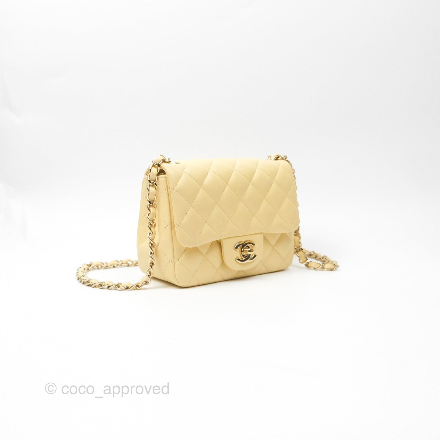 Chanel Mini Square Quilted Yellow Lambskin Gold Hardware