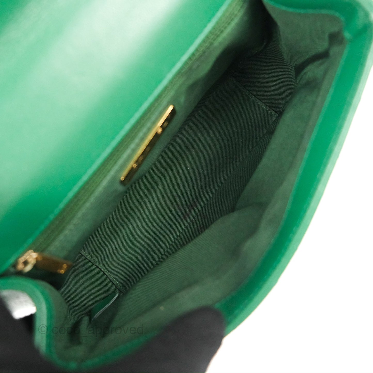 Chanel Chain Infinity Top Handle Bag Green Lambskin Aged Gold Hardware