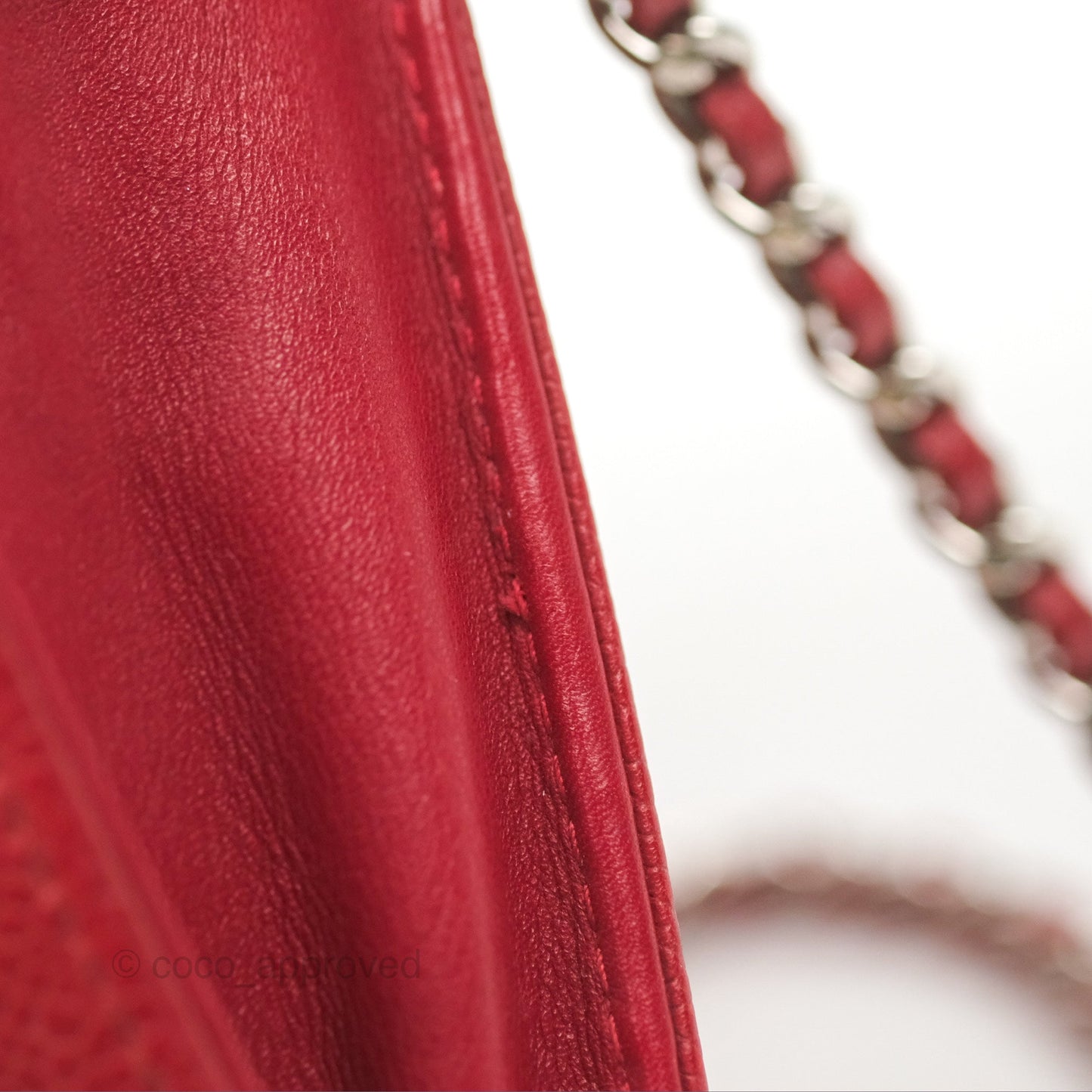 Chanel CC Wallet On Chain WOC Red Caviar Silver Hardware