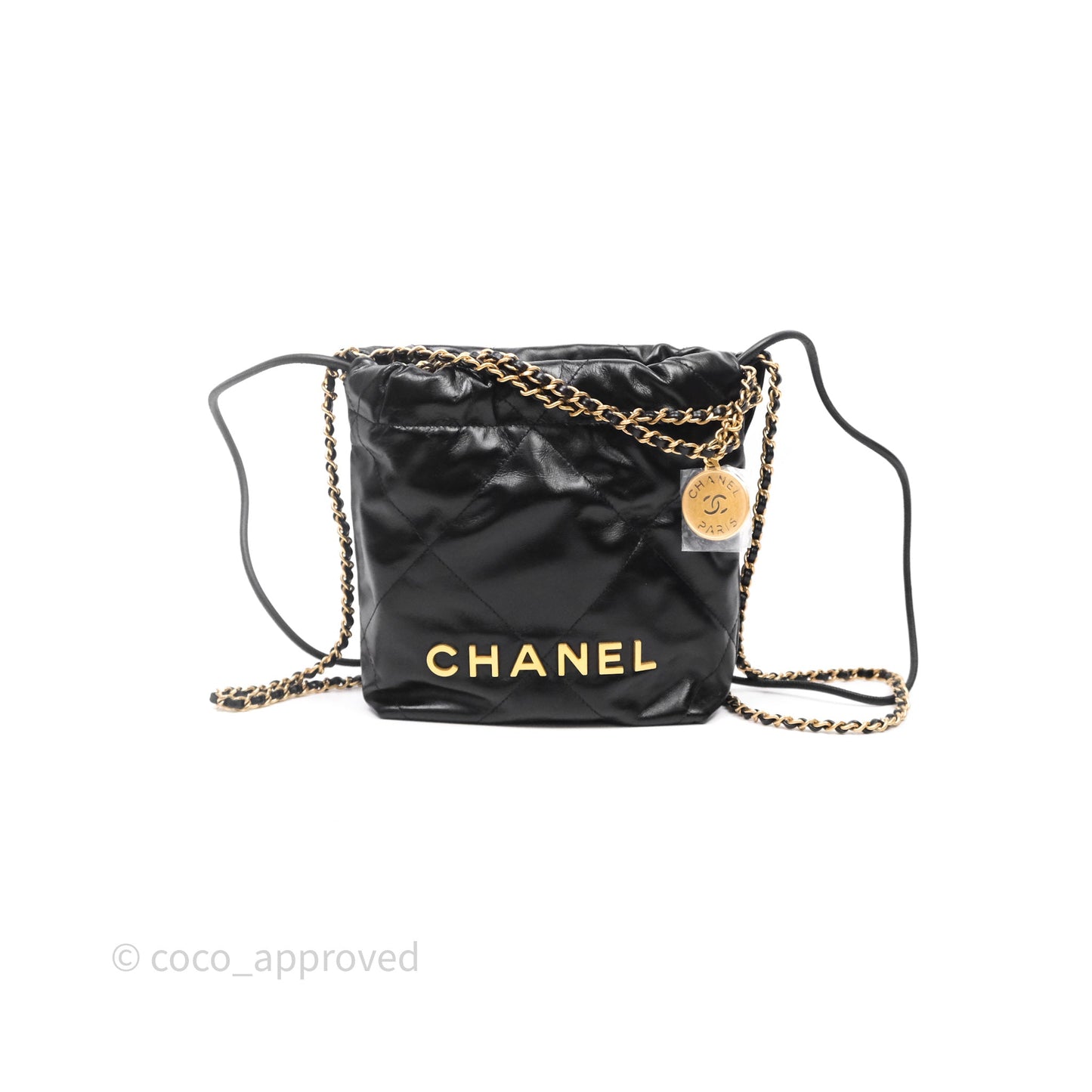 Chanel 22 Mini Bag Black Crumpled Calfskin Aged Gold Hardware