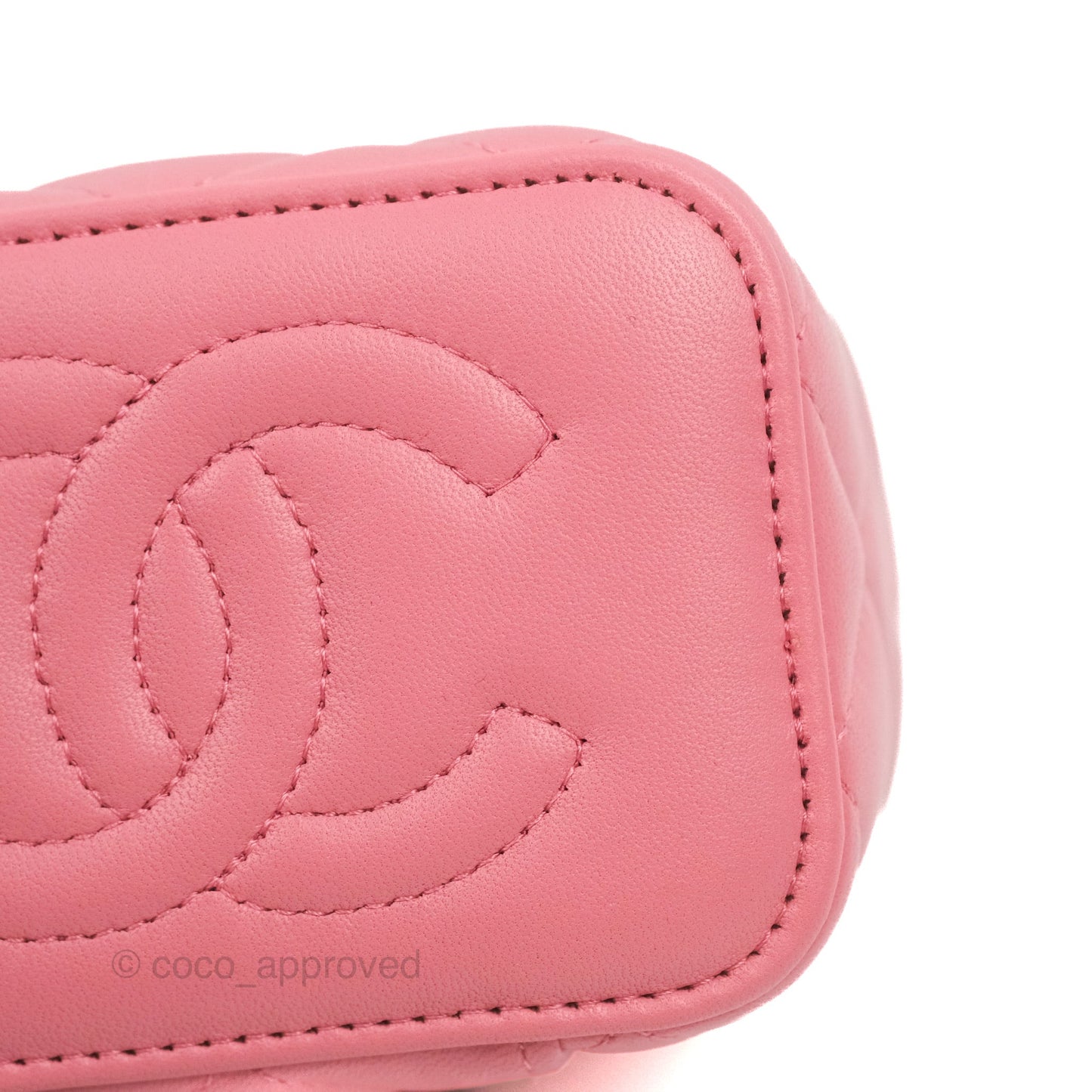 Chanel Mini Top Handle Vanity With Chain Pink Lambskin Gold Hardware