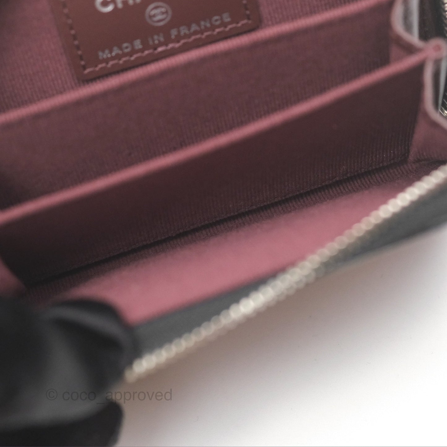 Chanel Quilted Zip Card Holder Black Caviar Silver Hardware