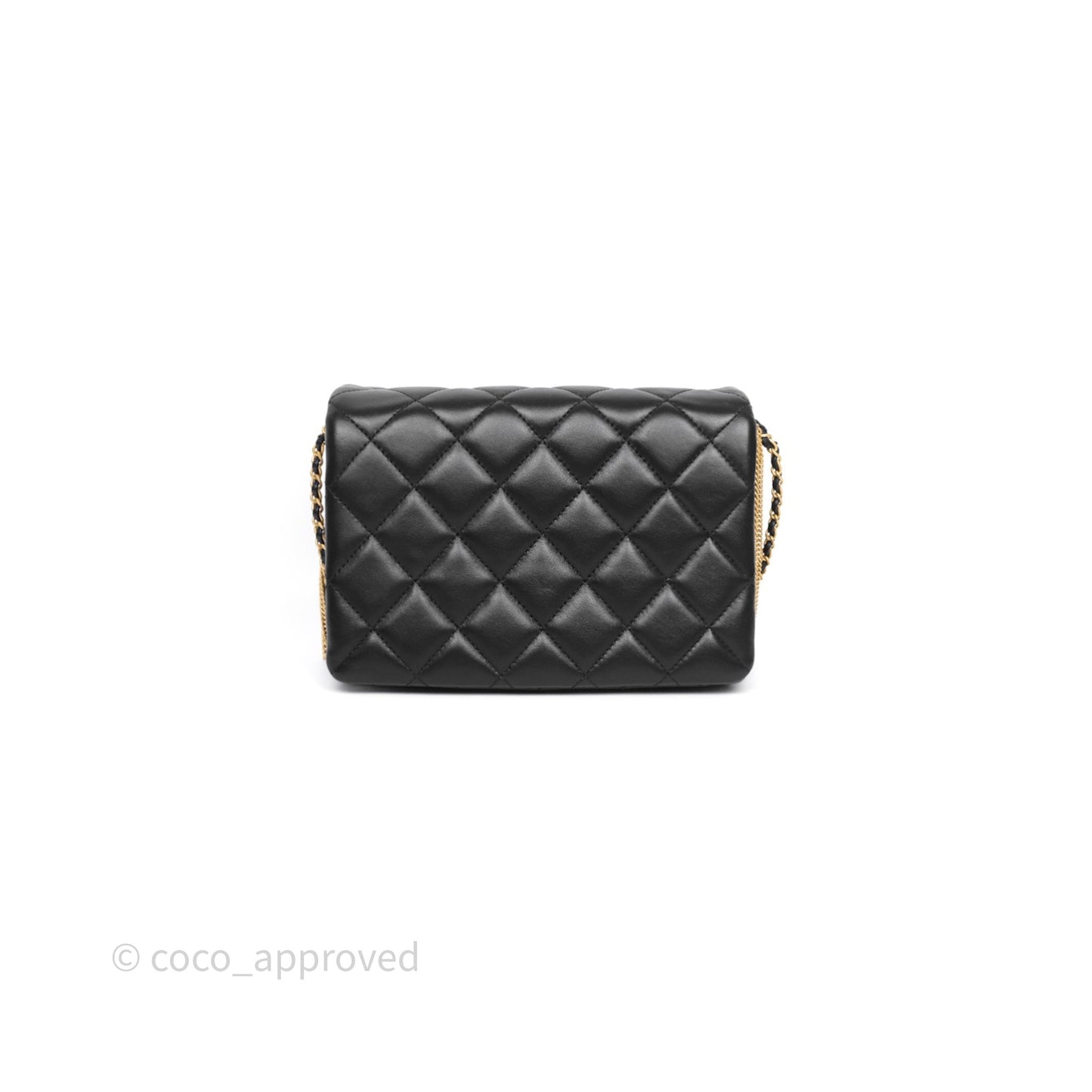 Chanel Quilted Accordion Flap Bag with Button on Chain Black Lambskin Aged Gold Hardware 22A