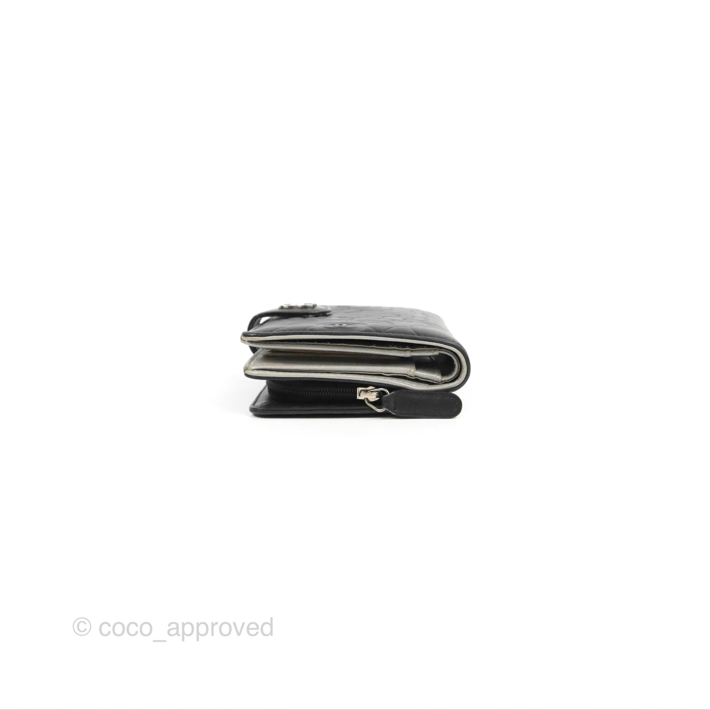Chanel Wallet Black Camellia Embossed Lambskin Silver Hardware