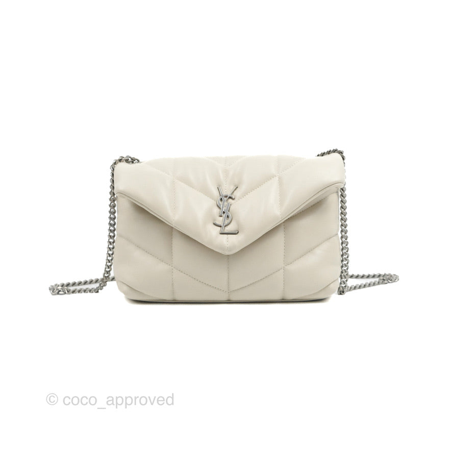 Saint Laurent Puffer Toy Bag Blanc Vintage Lambskin Silver Hardware