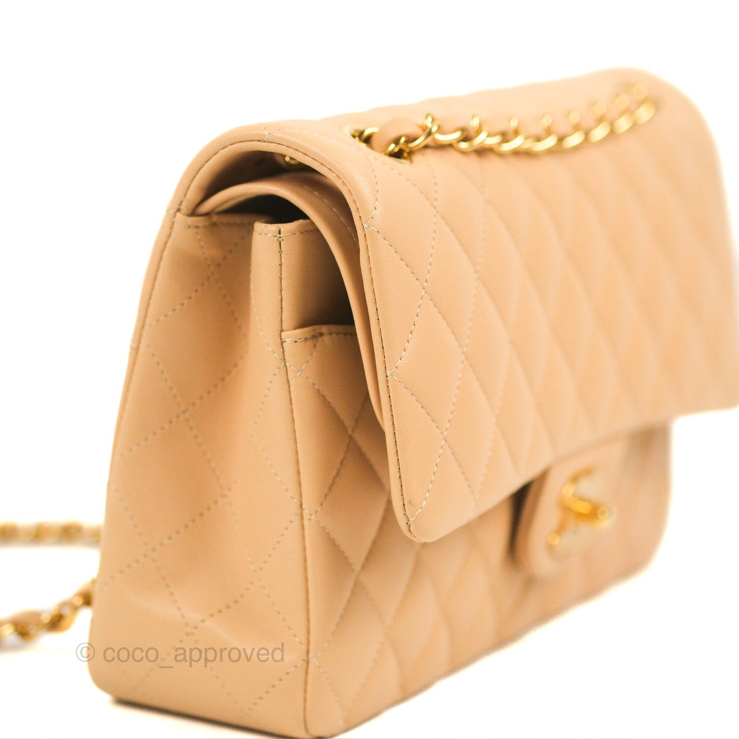 Chanel Classic M/L Medium Flap Quilted Beige Lambskin Gold Hardware