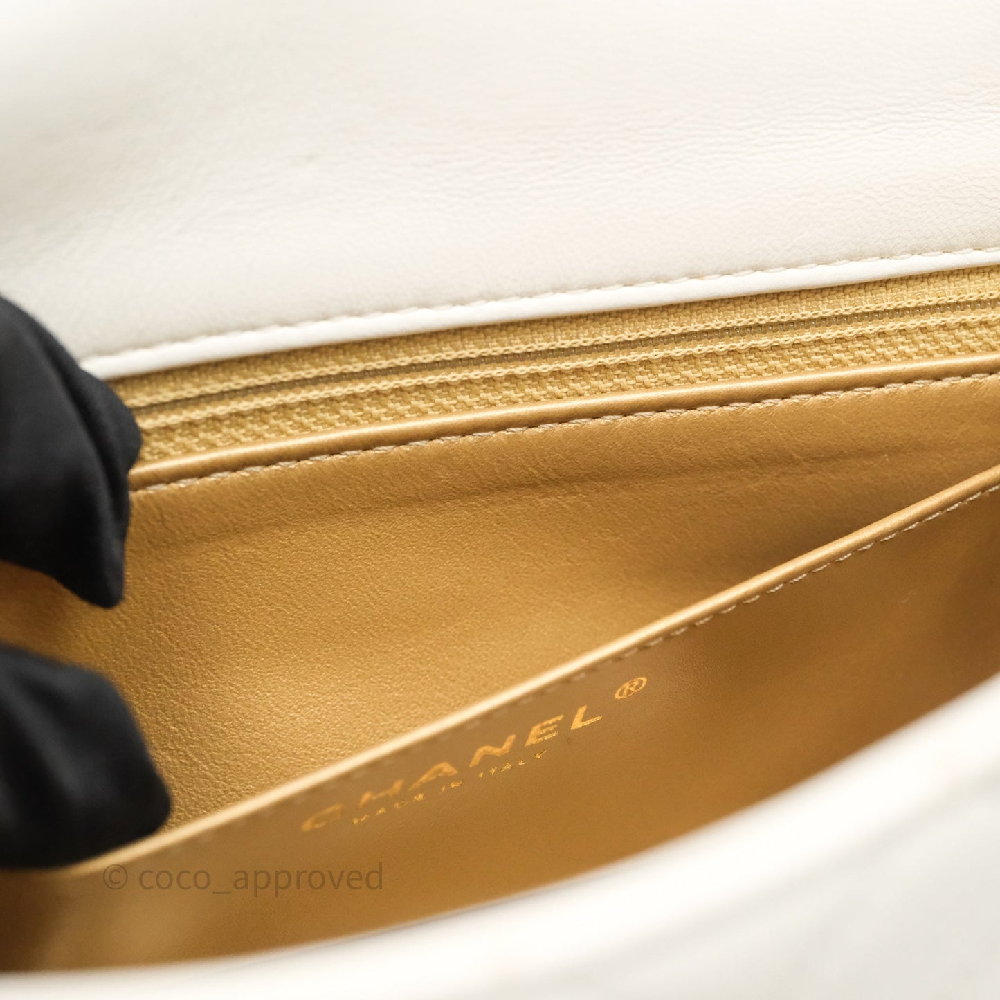 Chanel Mini Rectangular Pearl Crush White Lambskin Aged Gold Hardware