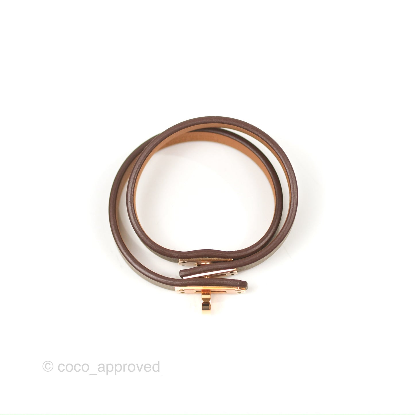 Hermès Kelly Double Tour Bracelet Etoupe Swift Rose Gold Hardware