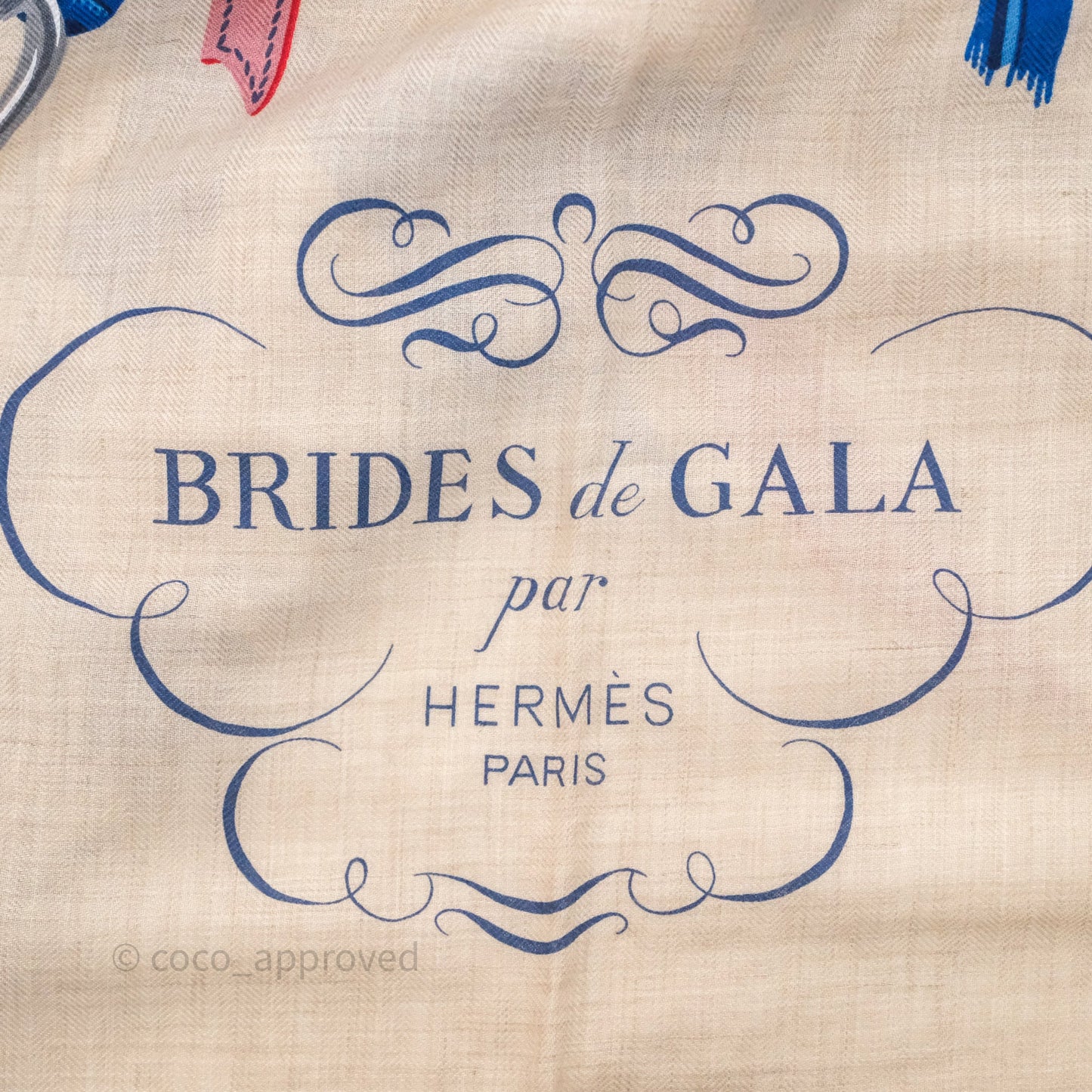 Hermes Brides De Gala App 140cm TD/ Orange/ Naturel/ Bleu Azur Cachemire Scarf