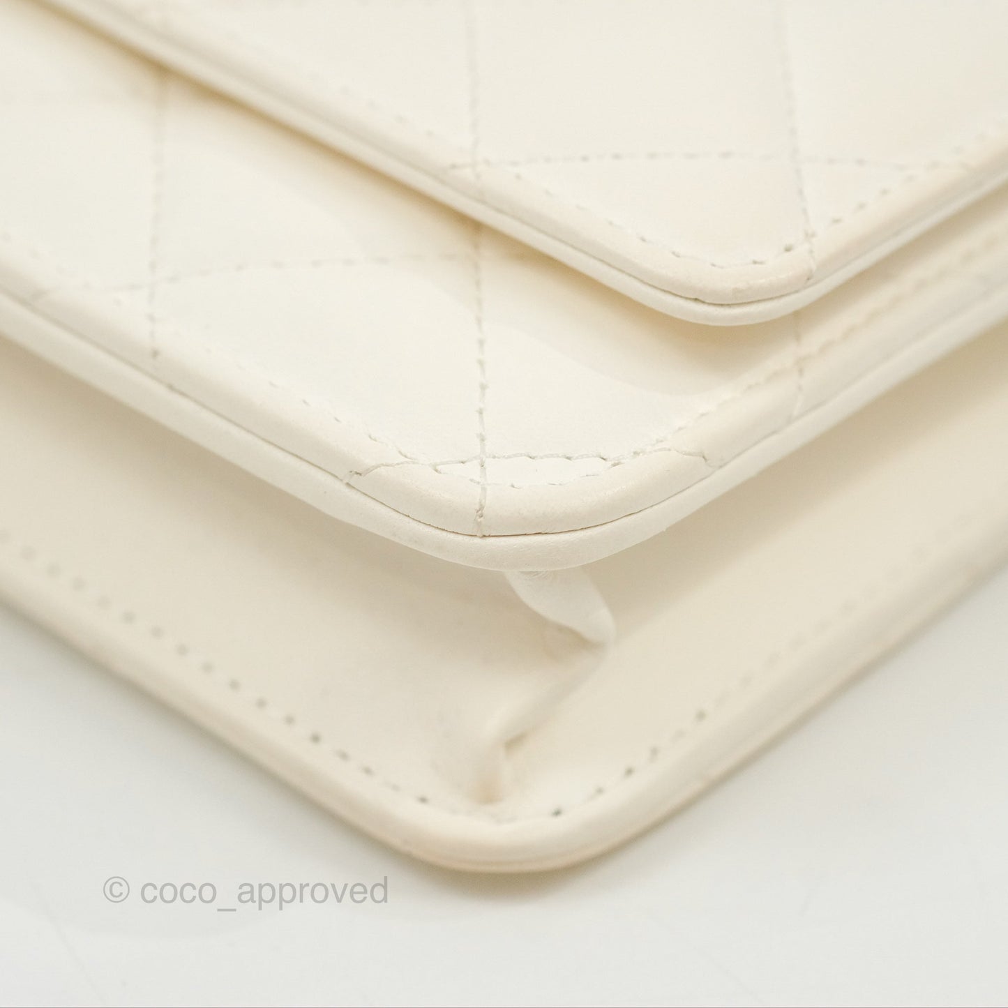 Chanel Quilted Pearl Crush Wallet on Chain WOC White Lambskin Aged Gold Hardware