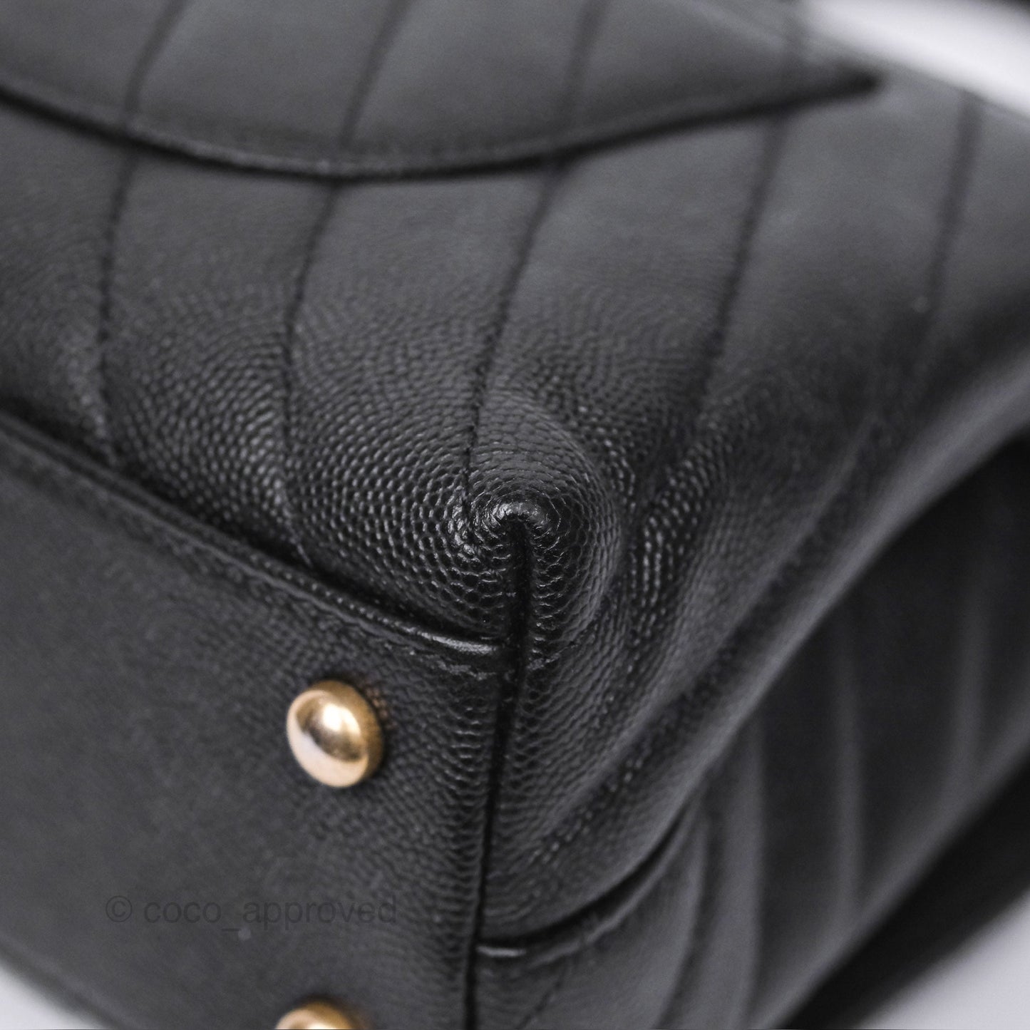 Chanel Small Coco Handle Chevron Black Caviar Aged Gold Hardware Lizard Handle