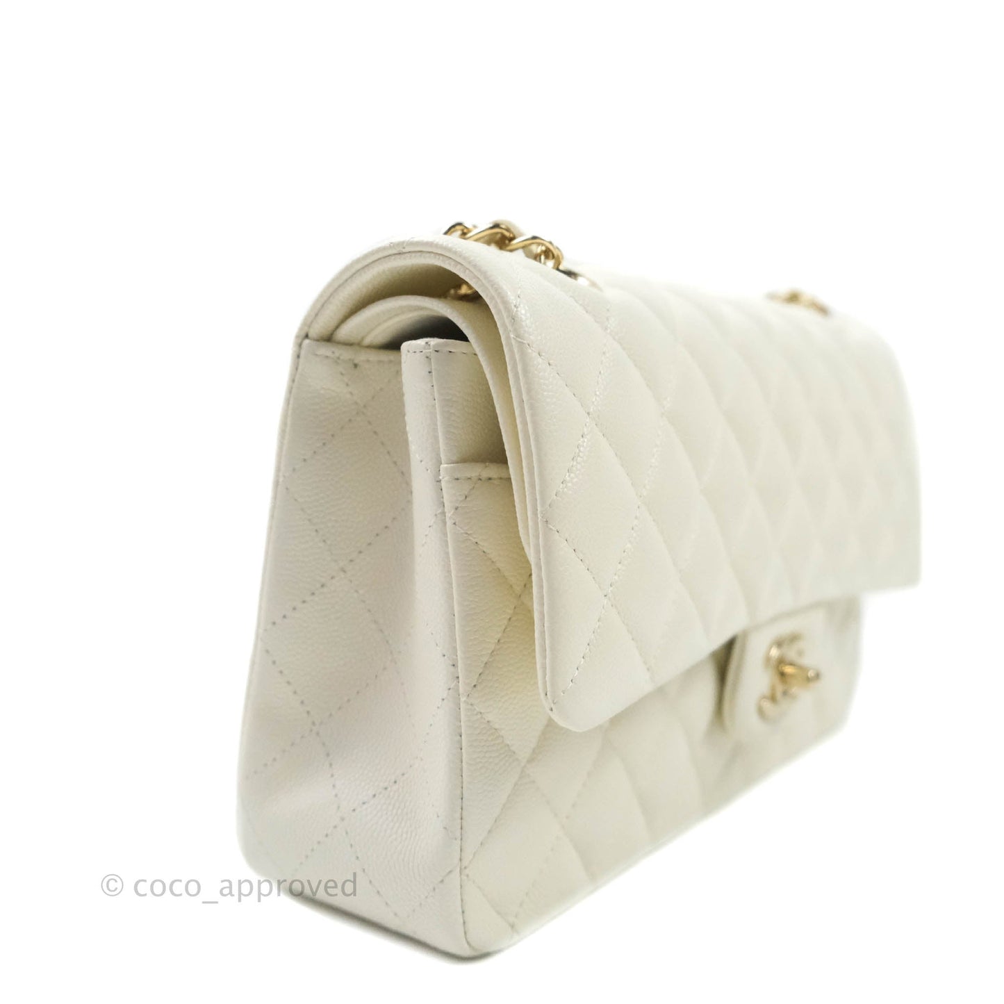 Chanel Classic M/L Medium Double Flap Ivory White Caviar Gold Hardware