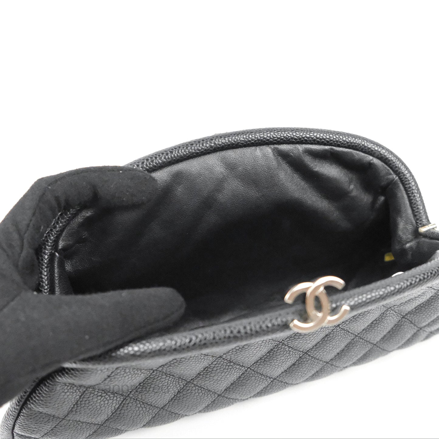 Chanel Quilted Timeless Kisslock Clutch Black Caviar Silver Hardware