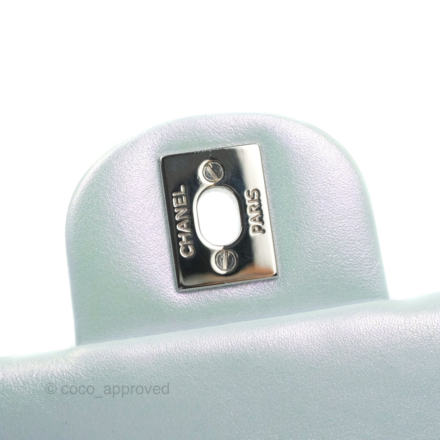 Chanel Mini Square Quilted Iridescent Icy Blue Silver Hardware