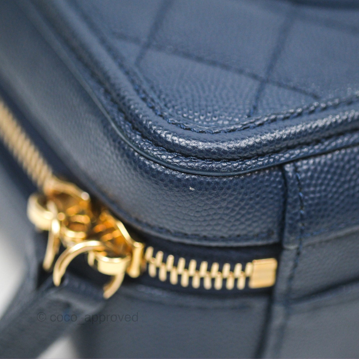 Chanel Quilted Small CC Filigree Vanity Case Navy Caviar Gold Hardware