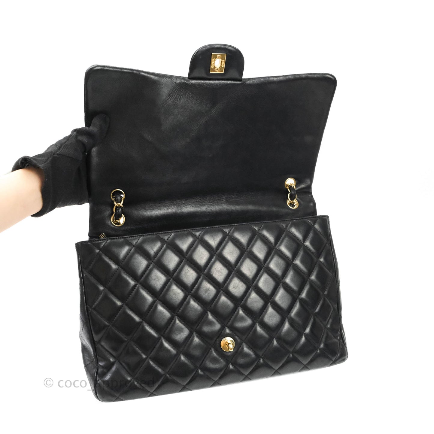 Chanel Single Flap Maxi Lambskin Black Gold Hardware