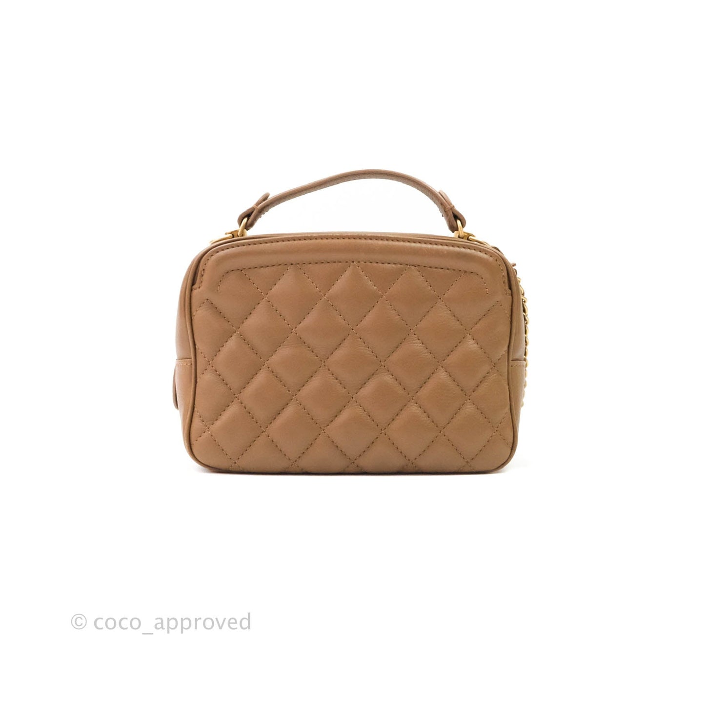Chanel Small CC Quilted Vanity Case Brown Beige Calfskin Aged Gold Hardware