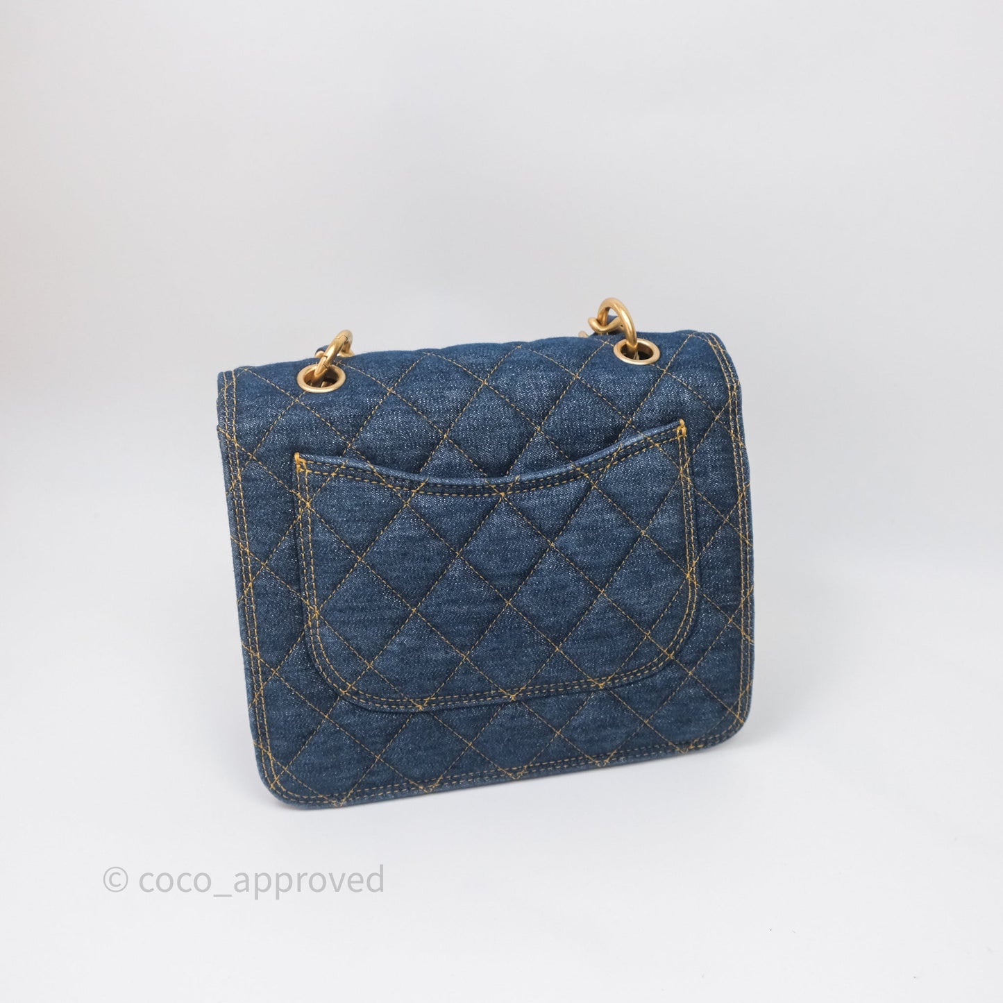 Chanel Square Flap Bag Denim Aged Gold Hardware